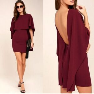 Lulu's Womens XL Best Is Yet To Come Backless Cape Maroon Dress Open Back